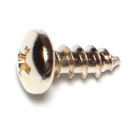 Midwest Fastener Sheet Metal Screw, #10 x 1/2 in, Brass Plated Steel Pan Head Phillips Drive, 40 PK 64148